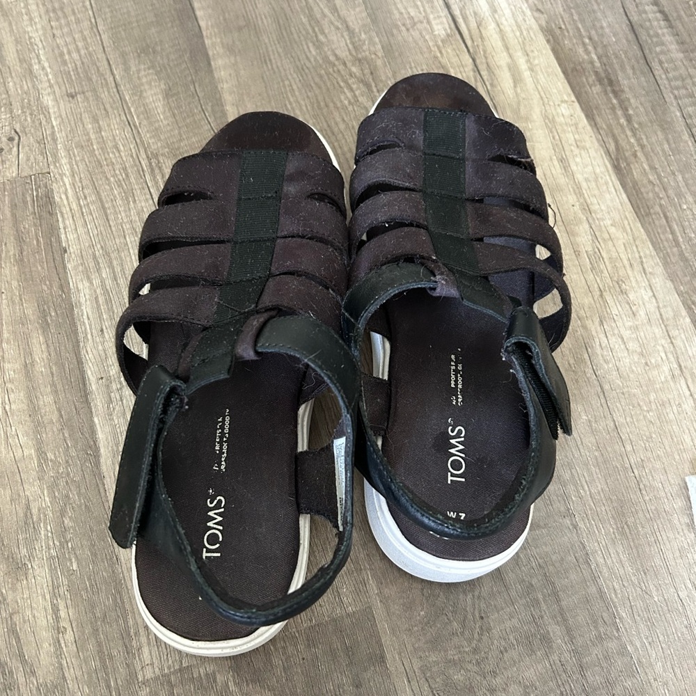 TOMS Black and Dark Brown Strappy Sandals